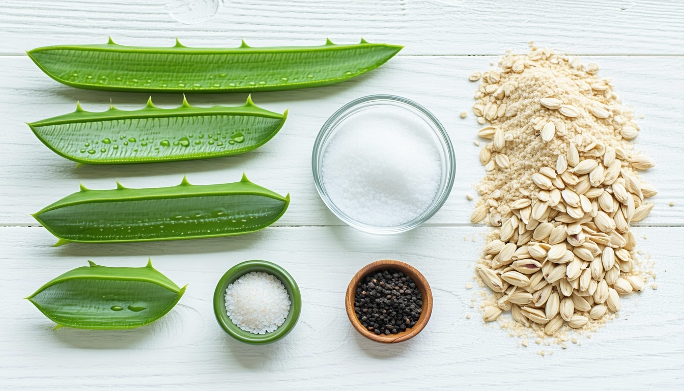 Ingredientes naturales como aloe vera, avena y jojoba utilizados en PureSkin
